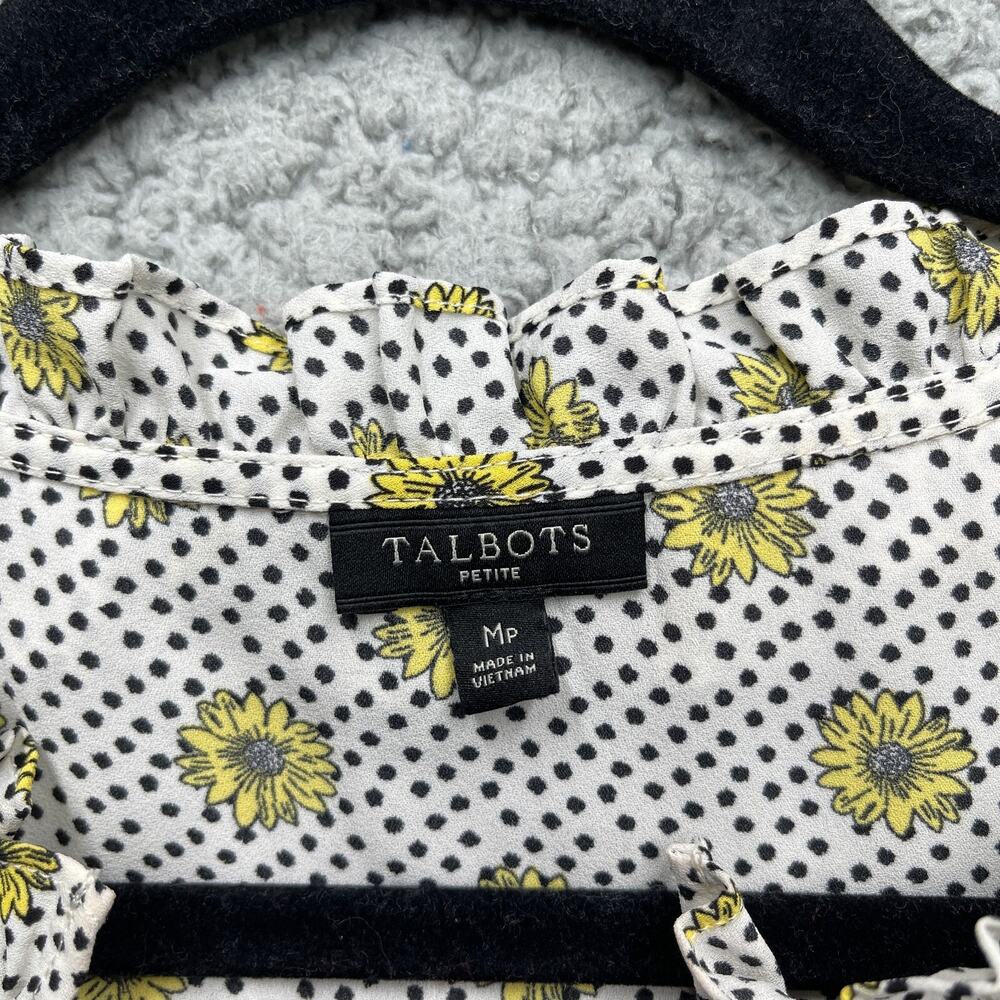 Talbots Top Medium Petite MP Sleeveless Shell Sunflower Print Ruffle Blouse - Picture 3 of 7